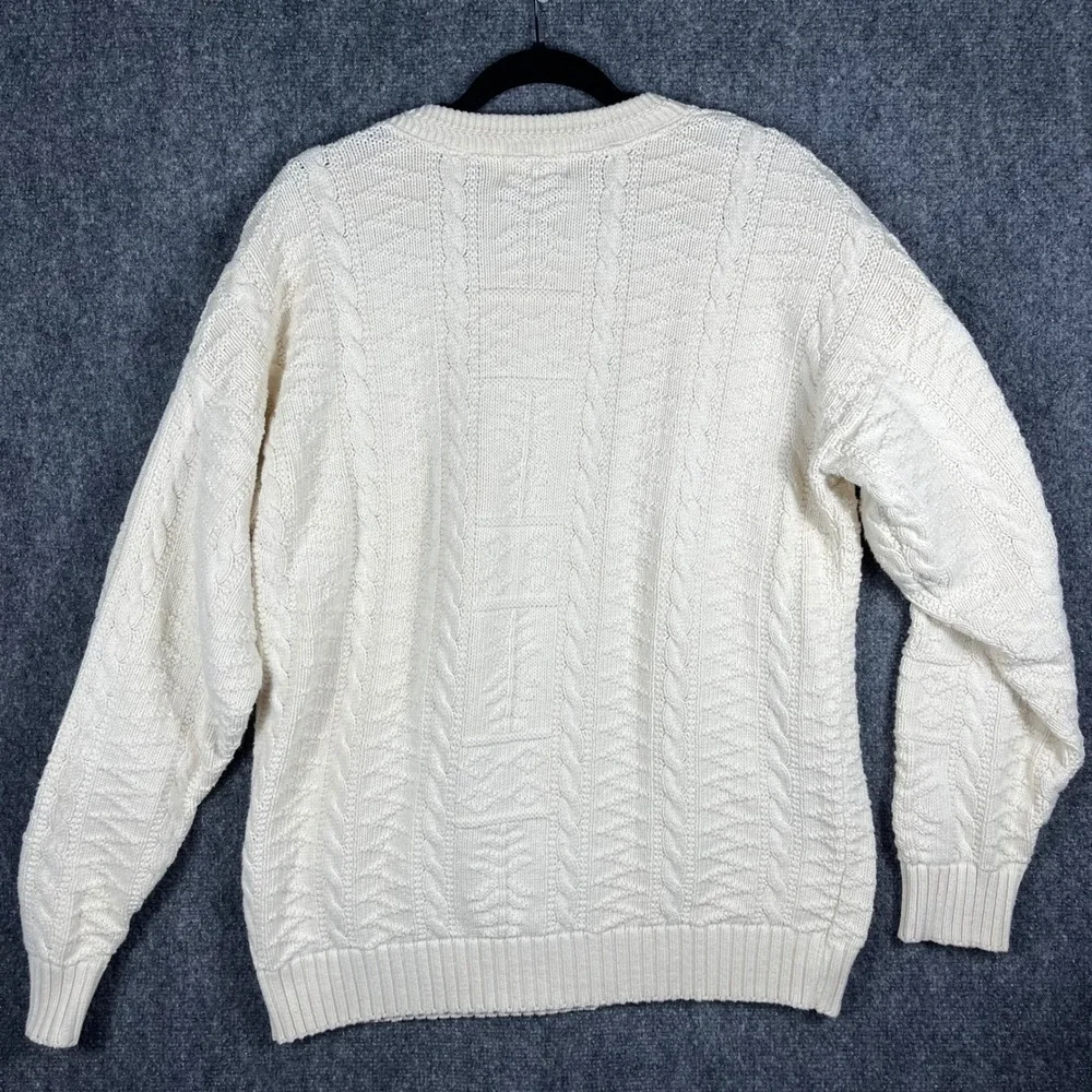 Vintage Peconic Bay Traders Sweater Mens‎ M Ivory Cable Knit Cotton Made in USA - Picture 2 of 6